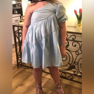 Altar'd State Sky Blue One-Shoulder Kids Dress